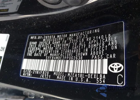 2023 Toyota Corolla Le z USA, uszkodzony, nr VIN 5YFB4MDE2PP062638